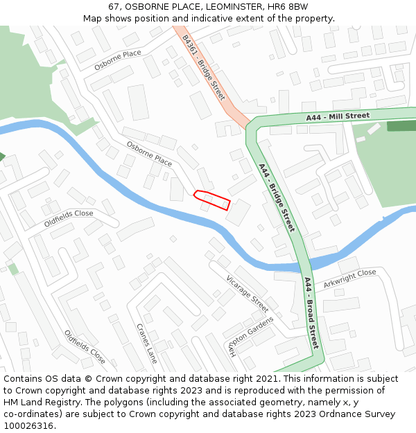 67, OSBORNE PLACE, LEOMINSTER, HR6 8BW: Location map and indicative extent of plot