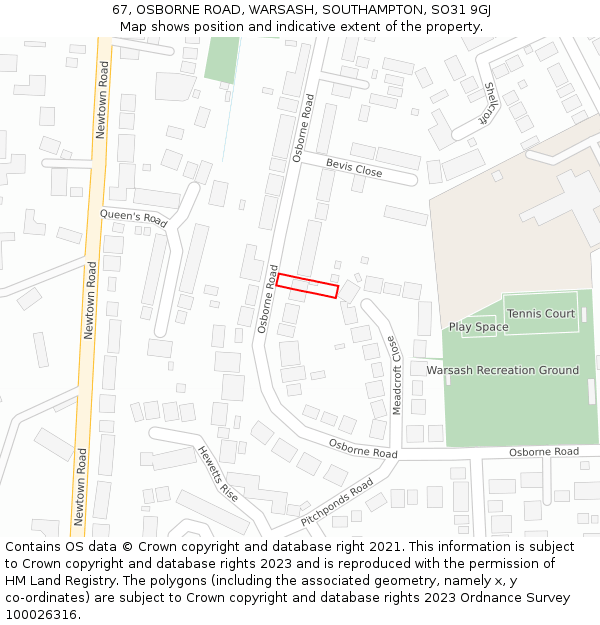 67, OSBORNE ROAD, WARSASH, SOUTHAMPTON, SO31 9GJ: Location map and indicative extent of plot