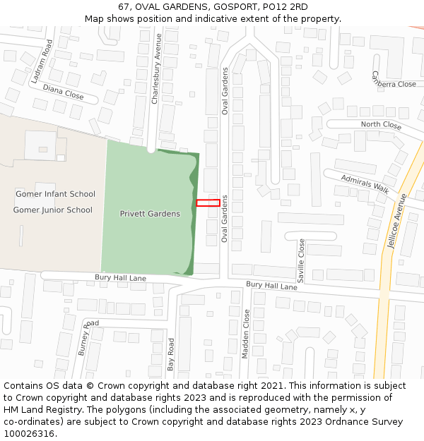 67, OVAL GARDENS, GOSPORT, PO12 2RD: Location map and indicative extent of plot