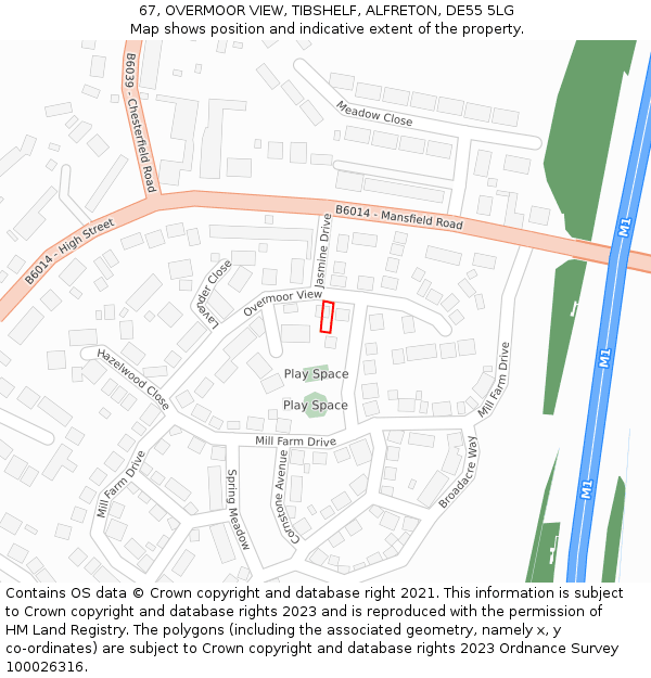 67, OVERMOOR VIEW, TIBSHELF, ALFRETON, DE55 5LG: Location map and indicative extent of plot