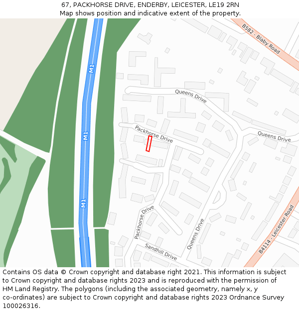 67, PACKHORSE DRIVE, ENDERBY, LEICESTER, LE19 2RN: Location map and indicative extent of plot