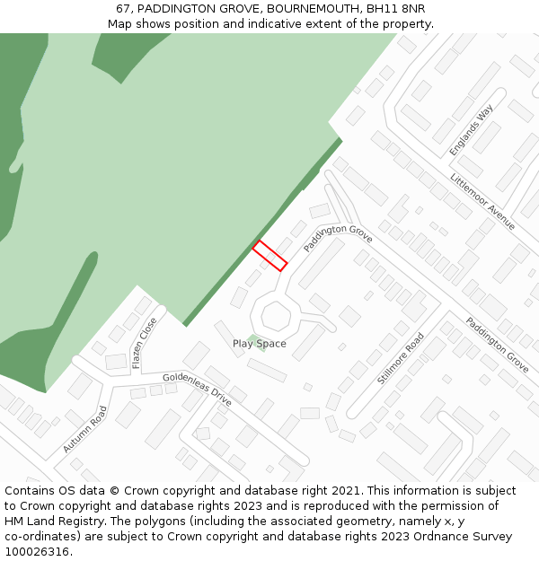 67, PADDINGTON GROVE, BOURNEMOUTH, BH11 8NR: Location map and indicative extent of plot