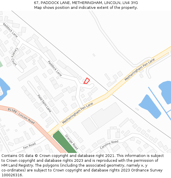 67, PADDOCK LANE, METHERINGHAM, LINCOLN, LN4 3YG: Location map and indicative extent of plot