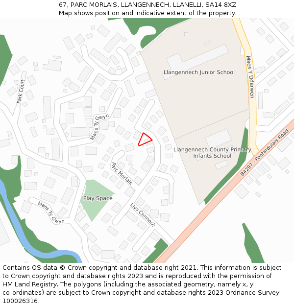 67, PARC MORLAIS, LLANGENNECH, LLANELLI, SA14 8XZ: Location map and indicative extent of plot