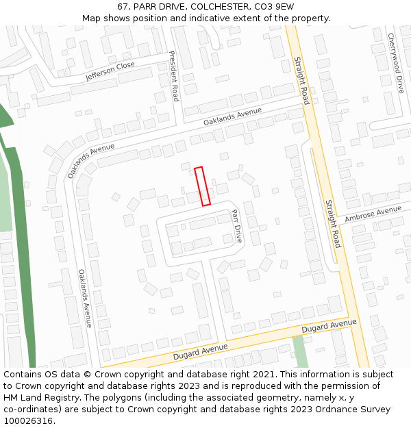 67, PARR DRIVE, COLCHESTER, CO3 9EW: Location map and indicative extent of plot