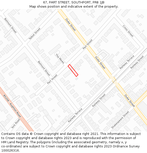 67, PART STREET, SOUTHPORT, PR8 1JB: Location map and indicative extent of plot