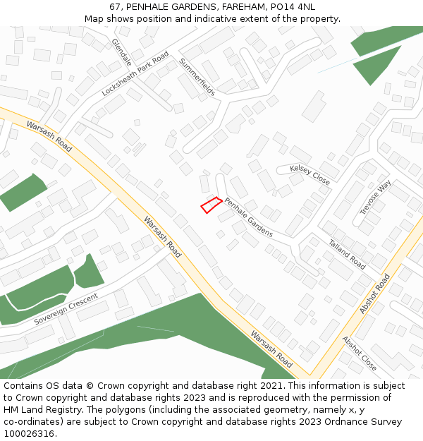 67, PENHALE GARDENS, FAREHAM, PO14 4NL: Location map and indicative extent of plot