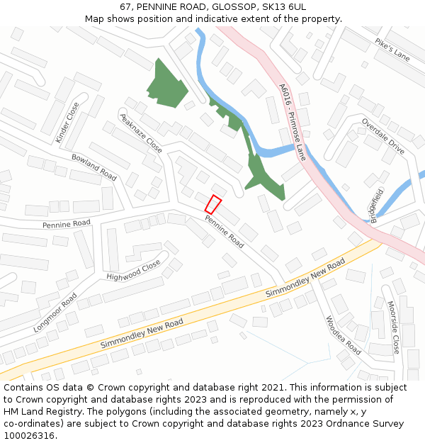 67, PENNINE ROAD, GLOSSOP, SK13 6UL: Location map and indicative extent of plot