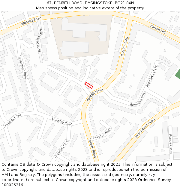 67, PENRITH ROAD, BASINGSTOKE, RG21 8XN: Location map and indicative extent of plot