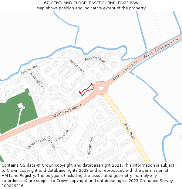 67, PENTLAND CLOSE, EASTBOURNE, BN23 8AW: Location map and indicative extent of plot