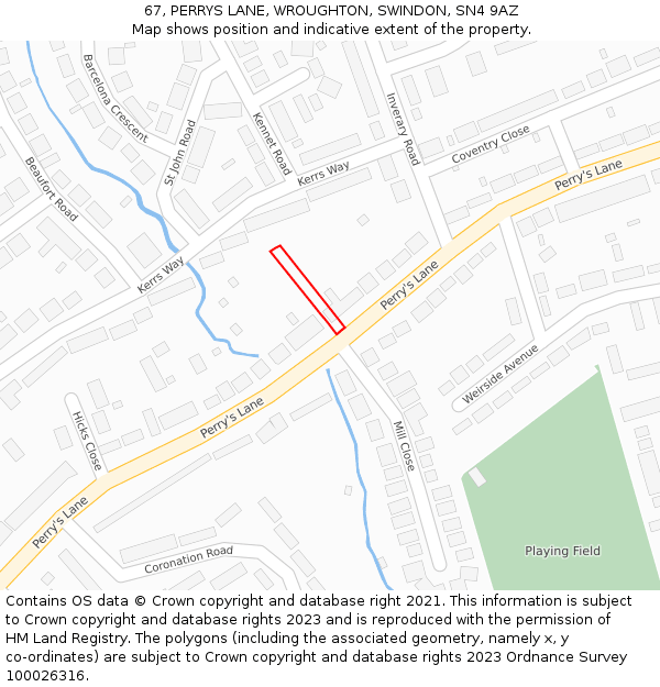 67, PERRYS LANE, WROUGHTON, SWINDON, SN4 9AZ: Location map and indicative extent of plot