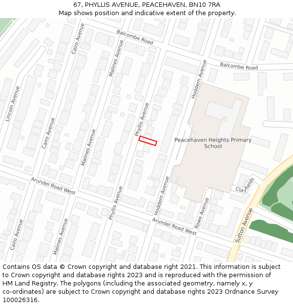 67, PHYLLIS AVENUE, PEACEHAVEN, BN10 7RA: Location map and indicative extent of plot