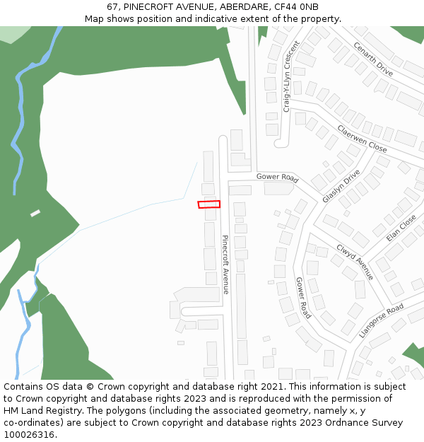 67, PINECROFT AVENUE, ABERDARE, CF44 0NB: Location map and indicative extent of plot