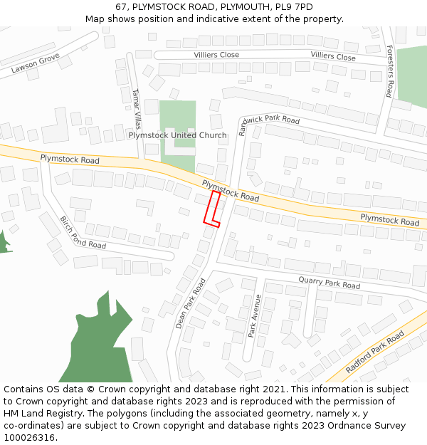 67, PLYMSTOCK ROAD, PLYMOUTH, PL9 7PD: Location map and indicative extent of plot