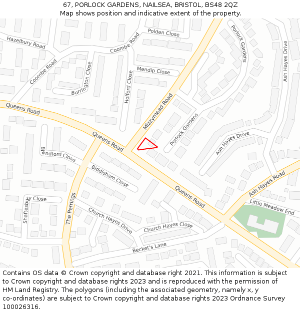 67, PORLOCK GARDENS, NAILSEA, BRISTOL, BS48 2QZ: Location map and indicative extent of plot