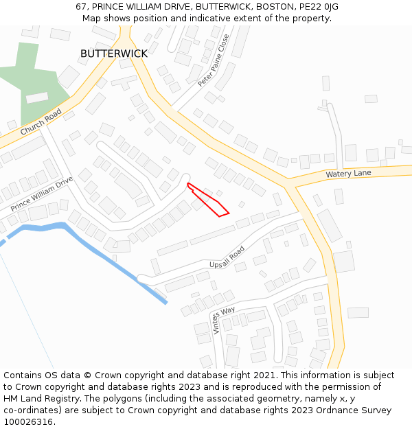 67, PRINCE WILLIAM DRIVE, BUTTERWICK, BOSTON, PE22 0JG: Location map and indicative extent of plot