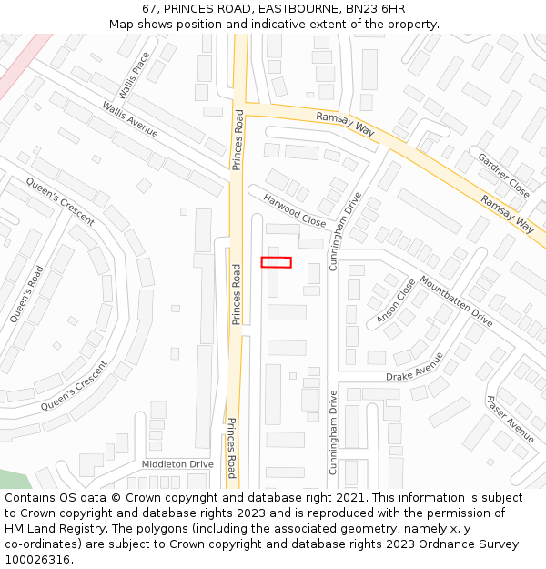 67, PRINCES ROAD, EASTBOURNE, BN23 6HR: Location map and indicative extent of plot