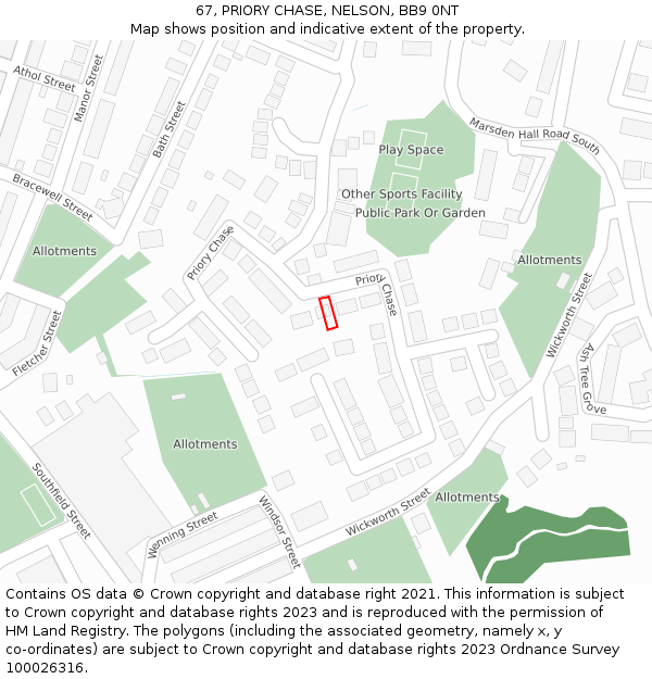67, PRIORY CHASE, NELSON, BB9 0NT: Location map and indicative extent of plot