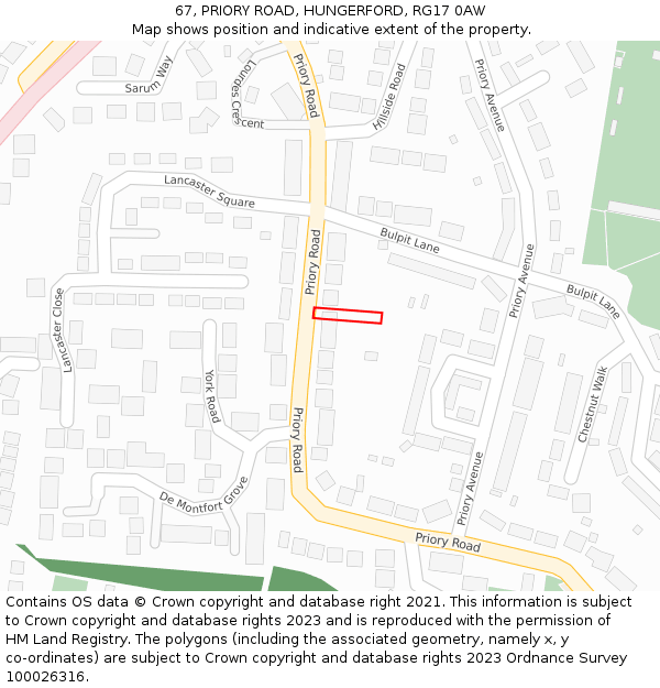 67, PRIORY ROAD, HUNGERFORD, RG17 0AW: Location map and indicative extent of plot