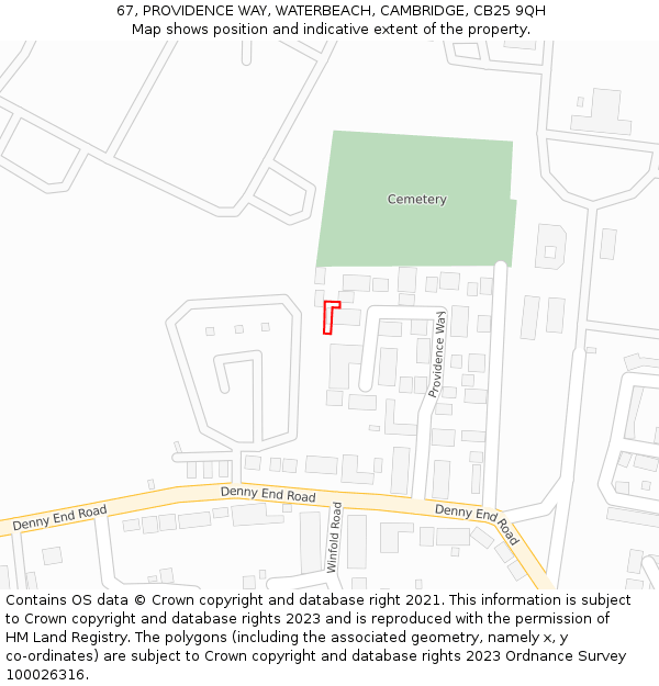67, PROVIDENCE WAY, WATERBEACH, CAMBRIDGE, CB25 9QH: Location map and indicative extent of plot