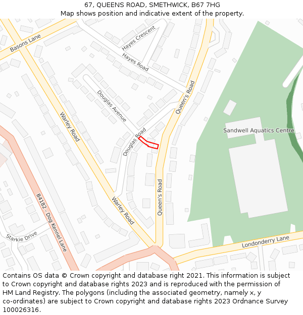 67, QUEENS ROAD, SMETHWICK, B67 7HG: Location map and indicative extent of plot