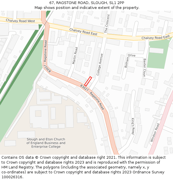 67, RAGSTONE ROAD, SLOUGH, SL1 2PP: Location map and indicative extent of plot