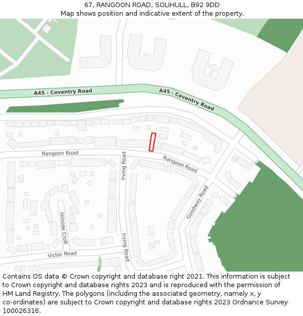 67, RANGOON ROAD, SOLIHULL, B92 9DD: Location map and indicative extent of plot