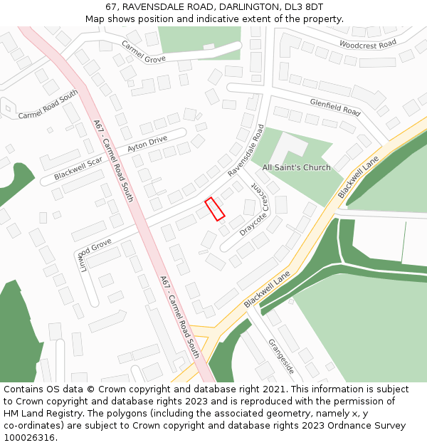 67, RAVENSDALE ROAD, DARLINGTON, DL3 8DT: Location map and indicative extent of plot