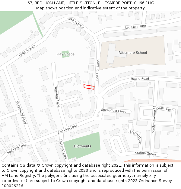 67, RED LION LANE, LITTLE SUTTON, ELLESMERE PORT, CH66 1HG: Location map and indicative extent of plot