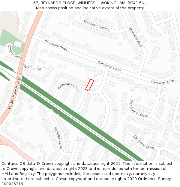 67, REYNARDS CLOSE, WINNERSH, WOKINGHAM, RG41 5NU: Location map and indicative extent of plot