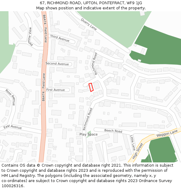 67, RICHMOND ROAD, UPTON, PONTEFRACT, WF9 1JG: Location map and indicative extent of plot