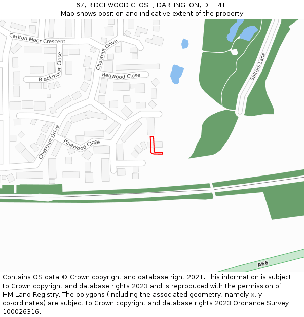 67, RIDGEWOOD CLOSE, DARLINGTON, DL1 4TE: Location map and indicative extent of plot
