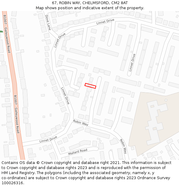 67, ROBIN WAY, CHELMSFORD, CM2 8AT: Location map and indicative extent of plot