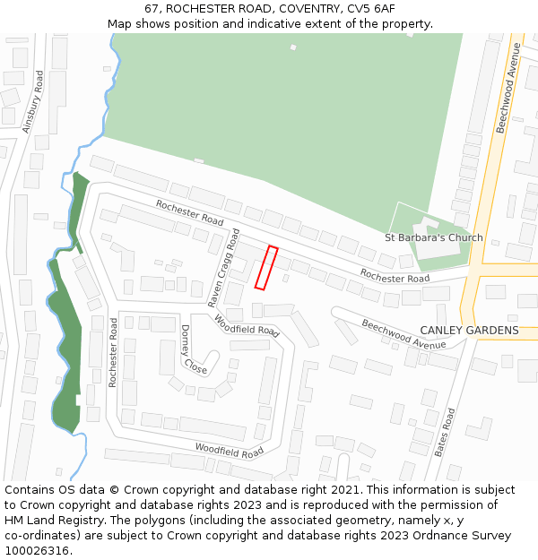 67, ROCHESTER ROAD, COVENTRY, CV5 6AF: Location map and indicative extent of plot