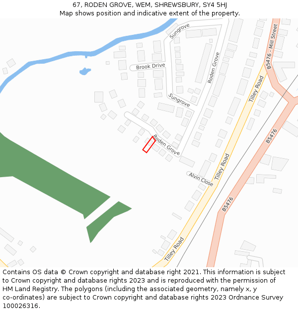 67, RODEN GROVE, WEM, SHREWSBURY, SY4 5HJ: Location map and indicative extent of plot