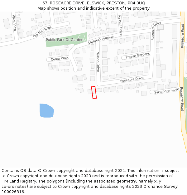 67, ROSEACRE DRIVE, ELSWICK, PRESTON, PR4 3UQ: Location map and indicative extent of plot