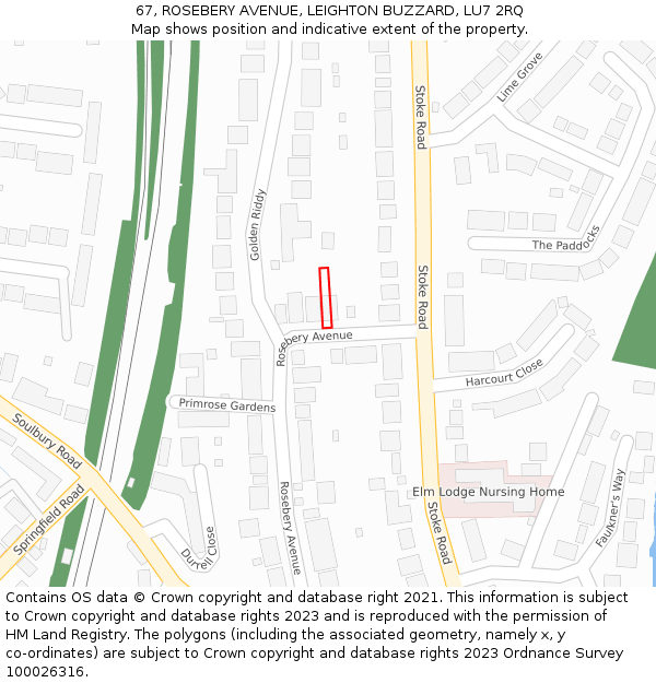 67, ROSEBERY AVENUE, LEIGHTON BUZZARD, LU7 2RQ: Location map and indicative extent of plot