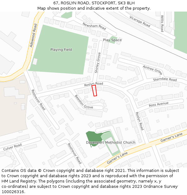 67, ROSLYN ROAD, STOCKPORT, SK3 8LH: Location map and indicative extent of plot