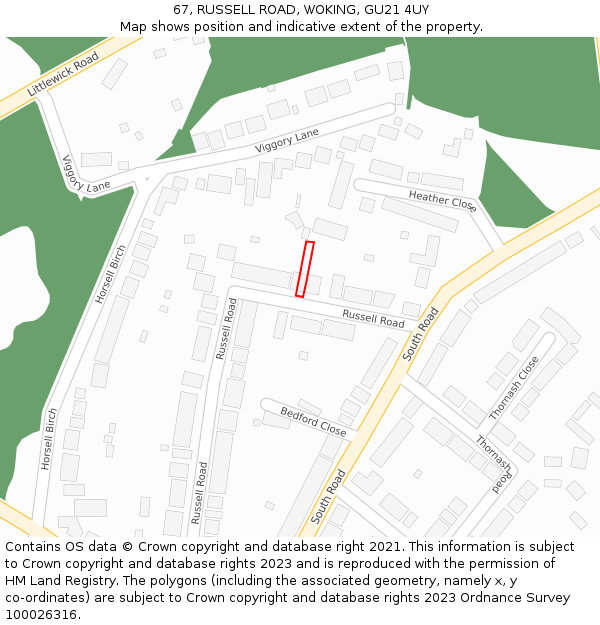 67, RUSSELL ROAD, WOKING, GU21 4UY: Location map and indicative extent of plot