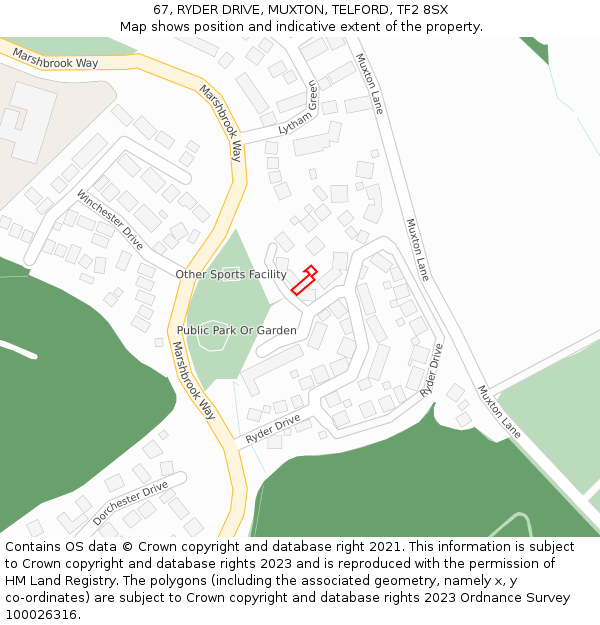 67, RYDER DRIVE, MUXTON, TELFORD, TF2 8SX: Location map and indicative extent of plot