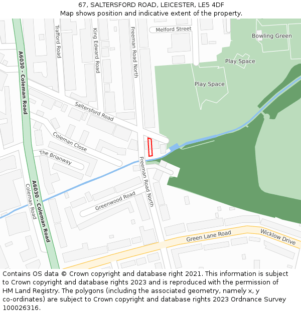 67, SALTERSFORD ROAD, LEICESTER, LE5 4DF: Location map and indicative extent of plot