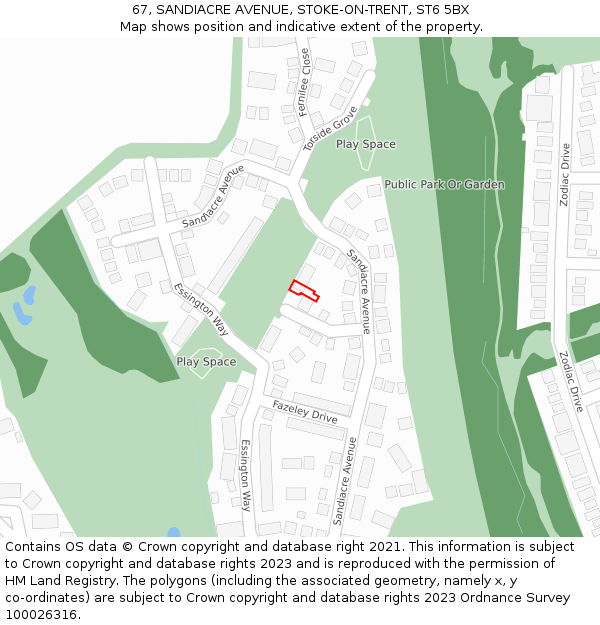 67, SANDIACRE AVENUE, STOKE-ON-TRENT, ST6 5BX: Location map and indicative extent of plot