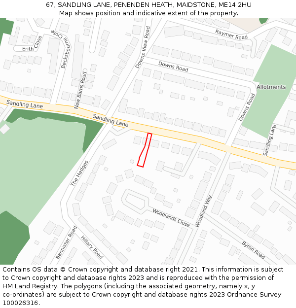 67, SANDLING LANE, PENENDEN HEATH, MAIDSTONE, ME14 2HU: Location map and indicative extent of plot