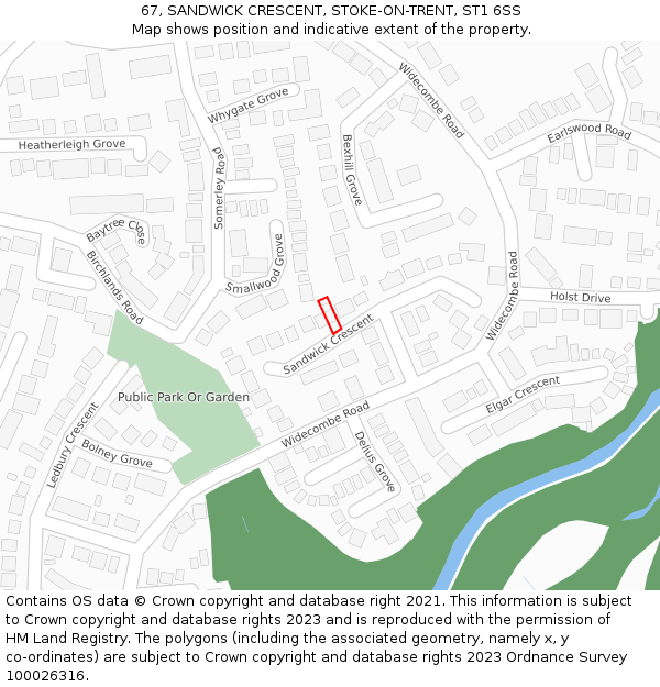 67, SANDWICK CRESCENT, STOKE-ON-TRENT, ST1 6SS: Location map and indicative extent of plot