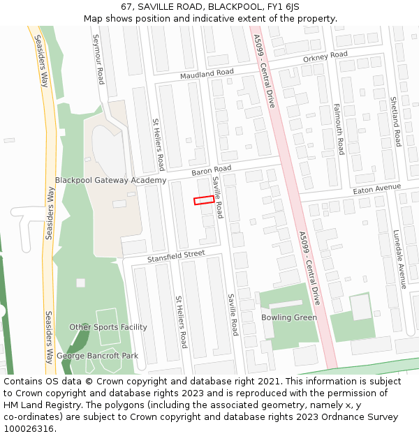 67, SAVILLE ROAD, BLACKPOOL, FY1 6JS: Location map and indicative extent of plot