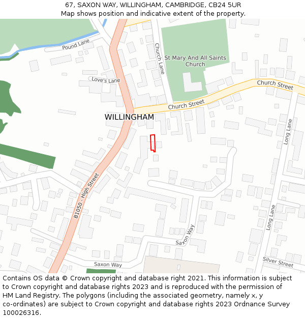 67, SAXON WAY, WILLINGHAM, CAMBRIDGE, CB24 5UR: Location map and indicative extent of plot