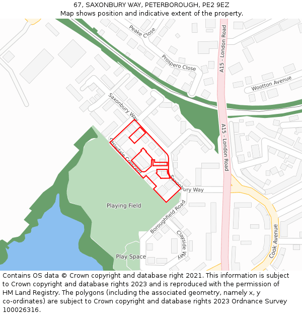 67, SAXONBURY WAY, PETERBOROUGH, PE2 9EZ: Location map and indicative extent of plot