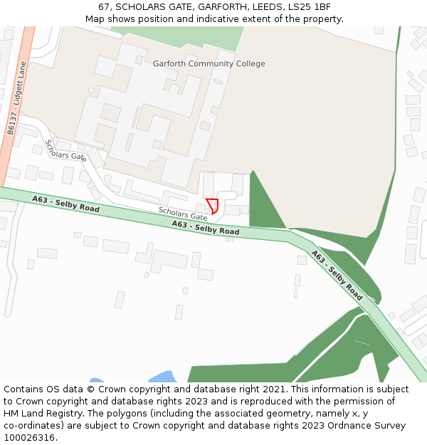 67, SCHOLARS GATE, GARFORTH, LEEDS, LS25 1BF: Location map and indicative extent of plot