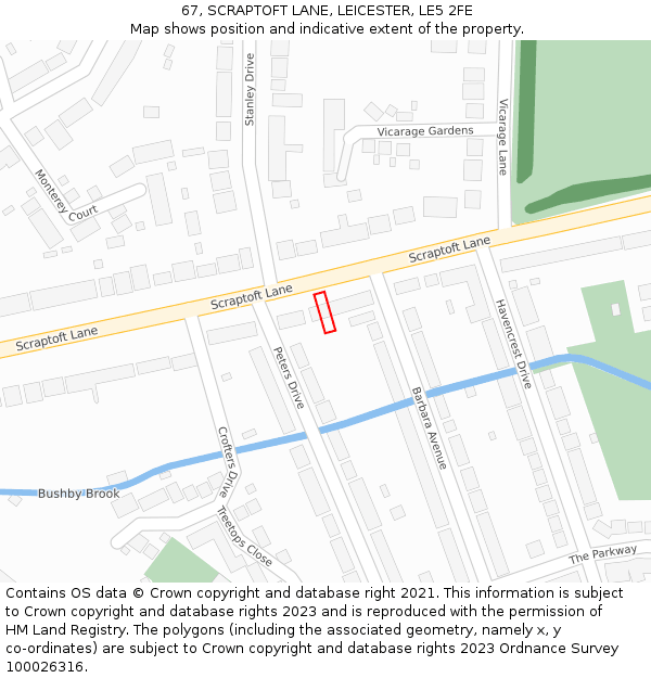 67, SCRAPTOFT LANE, LEICESTER, LE5 2FE: Location map and indicative extent of plot