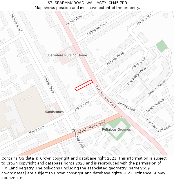 67, SEABANK ROAD, WALLASEY, CH45 7PB: Location map and indicative extent of plot